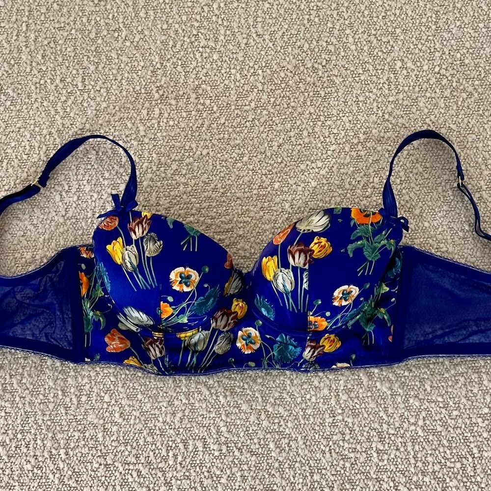 Stella McCartney Silk Blue Floral Bustier Bra 34C